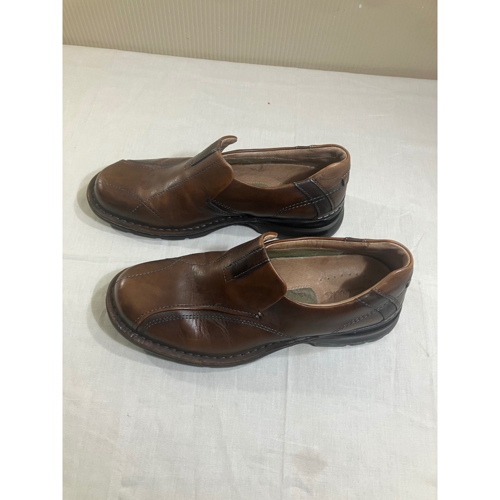 Clarks Mens Brown Leather Slip On Loafers Square Toe Shoes 70846 Size 8.5 M - Picture 4 of 7